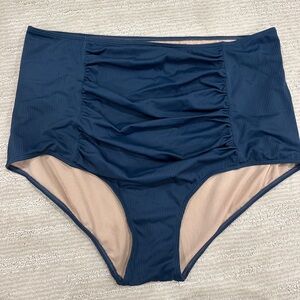Kortni Jeane Ruched Navy Ribbed Swim Bottom